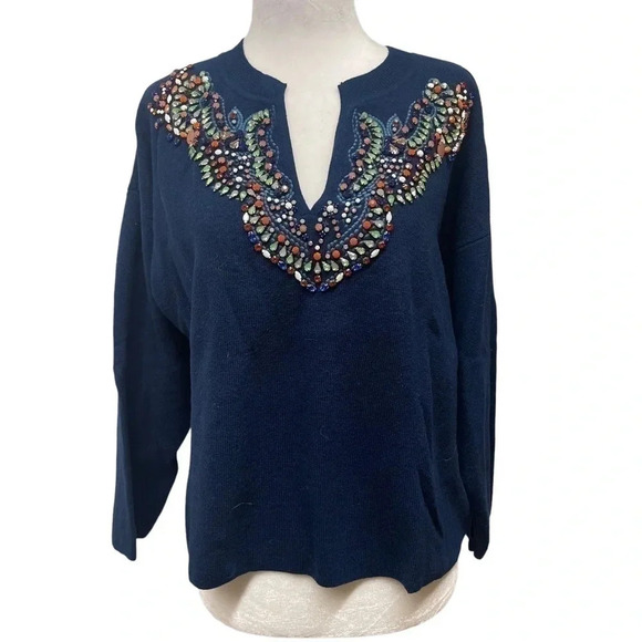 Moth Sweaters - Moth by Anthropologie beaded neckline sweater. Size medium.